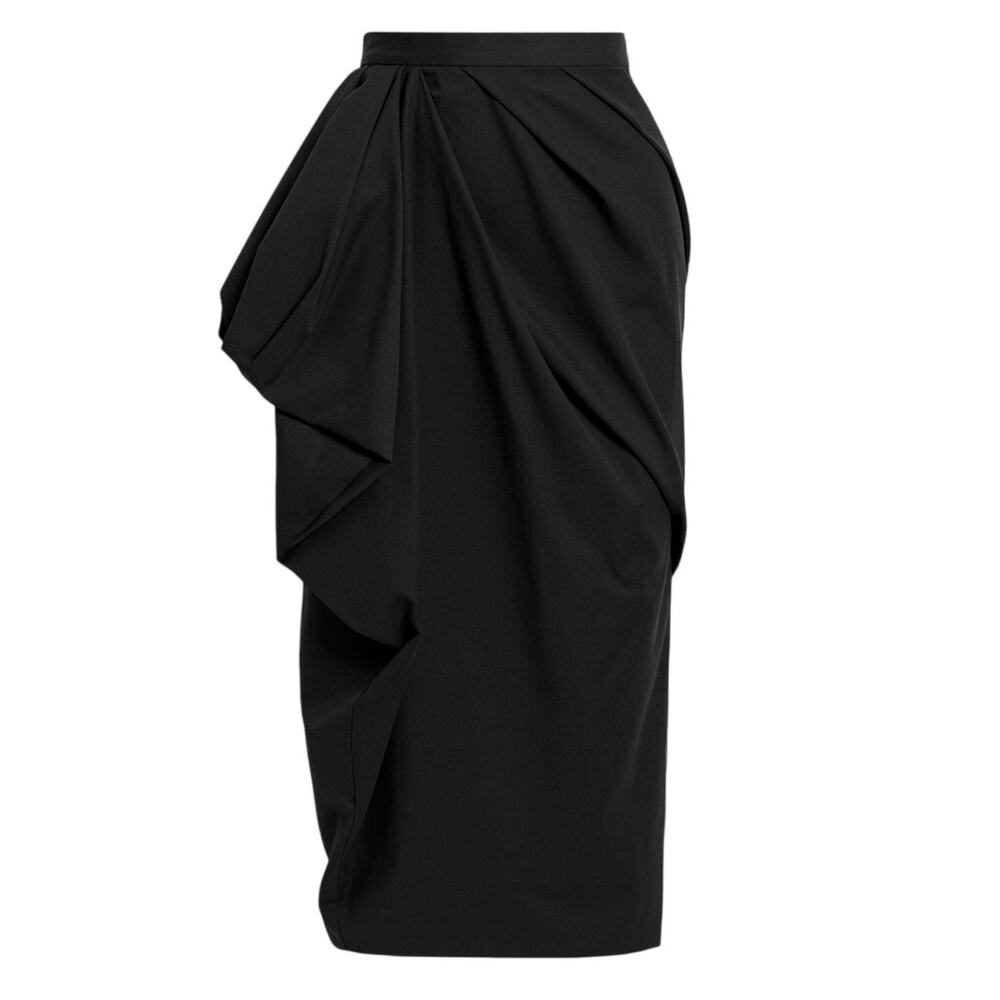 Dries Van Noten Draped Black Twill Midi Skirt Size FR 34 / US 2